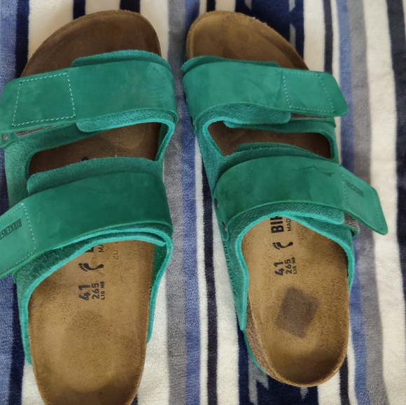 Birkenstock Uji nubuck-suede-leather slide sandals digital green unisex size 41 - Picture 2 of 6